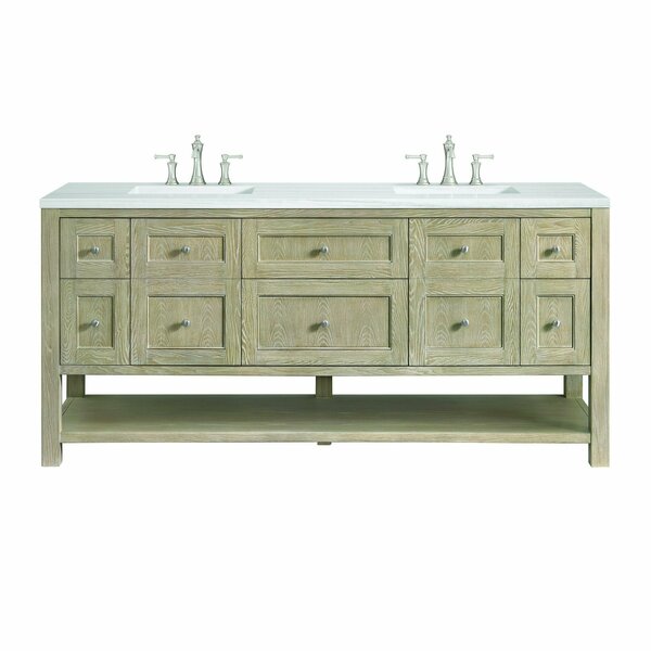 James Martin Vanities 72'' Double Vanity, Whitewashed Oak w/ 3 CM Arctic Fall Solid Surface Top 330-V72-WWO-3AF
